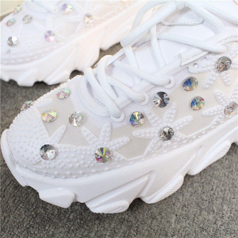 Casual Platform Sneakers With Rhinestones