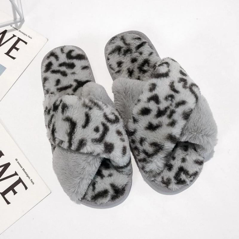 Warm Faux Fur Leopard Home Slippers