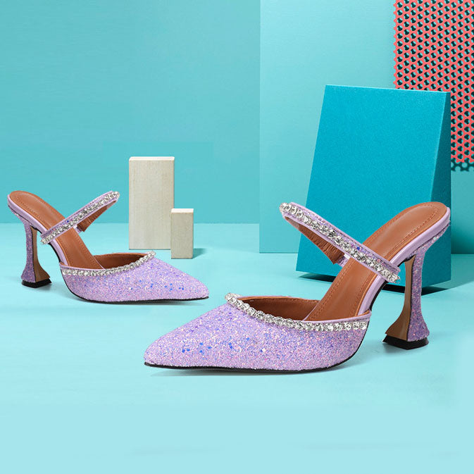 Crystal-Embellished Lilac Sequined Leather Pumps