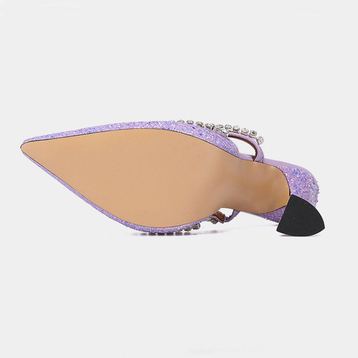 Crystal-Embellished Lilac Sequined Leather Pumps