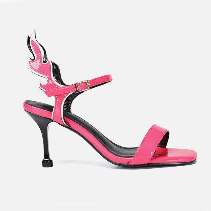 Neon Pink Patent Leather Flame Sandals