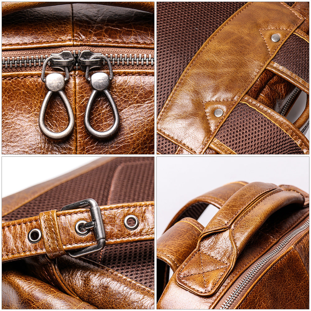 Brown Large Capacity Retro Leather