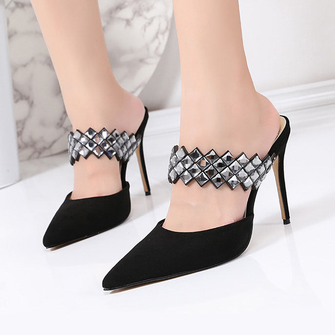 Black Suede Pointed Toe Sandals