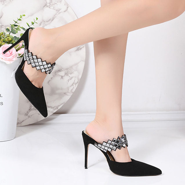 Black Suede Pointed Toe Sandals