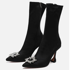 Crystal-Embellished Stretch-Satin Boots