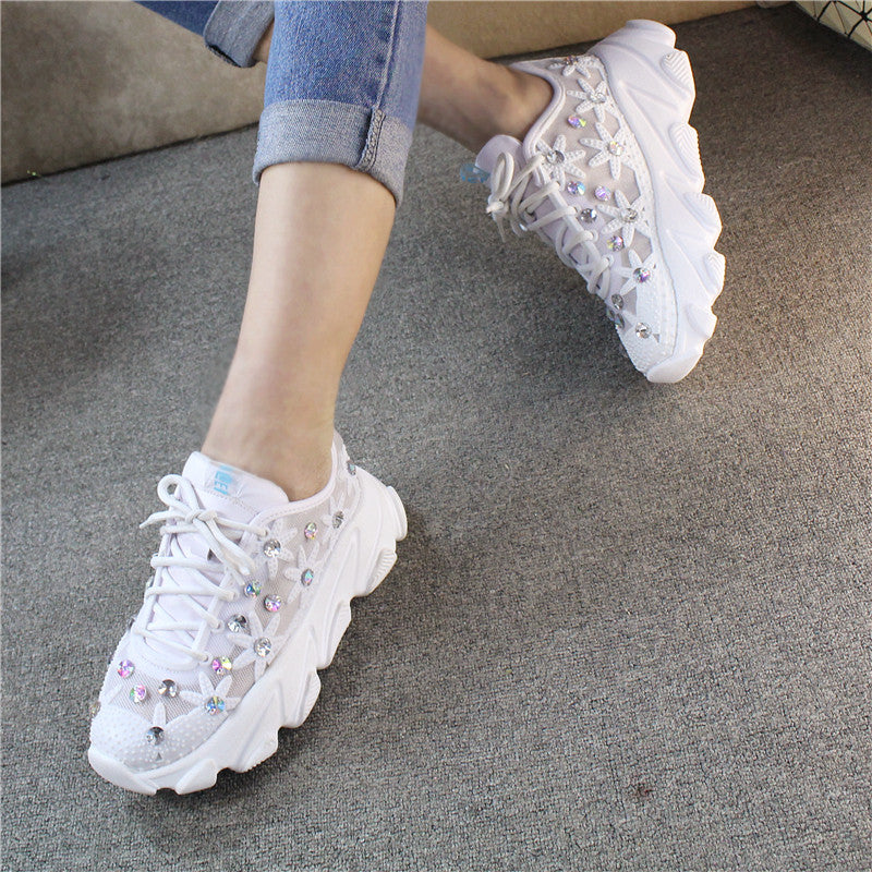 Casual Platform Sneakers With Rhinestones