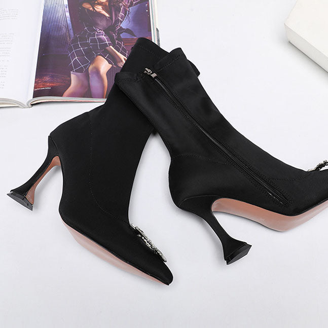 Crystal-Embellished Stretch-Satin Boots