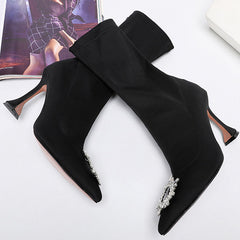 Crystal-Embellished Stretch-Satin Boots