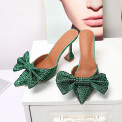 POINTED TOE BOW HIGH HEELS PUMPS - Green