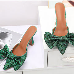 POINTED TOE BOW HIGH HEELS PUMPS - Green