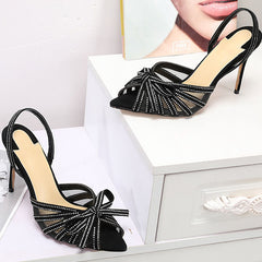 Bow Shiny Strappy High Heel Stiletto Sandals