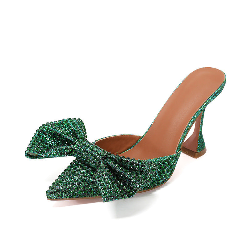 POINTED TOE BOW HIGH HEELS PUMPS - Green