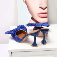 POINTED TOE BOW HIGH HEELS PUMPS - Blue