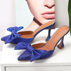 POINTED TOE BOW HIGH HEELS PUMPS - Blue