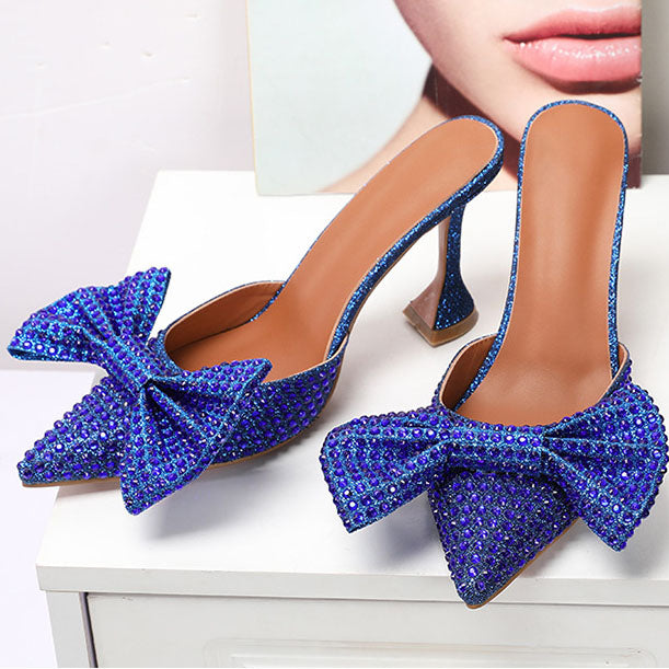 POINTED TOE BOW HIGH HEELS PUMPS - Blue