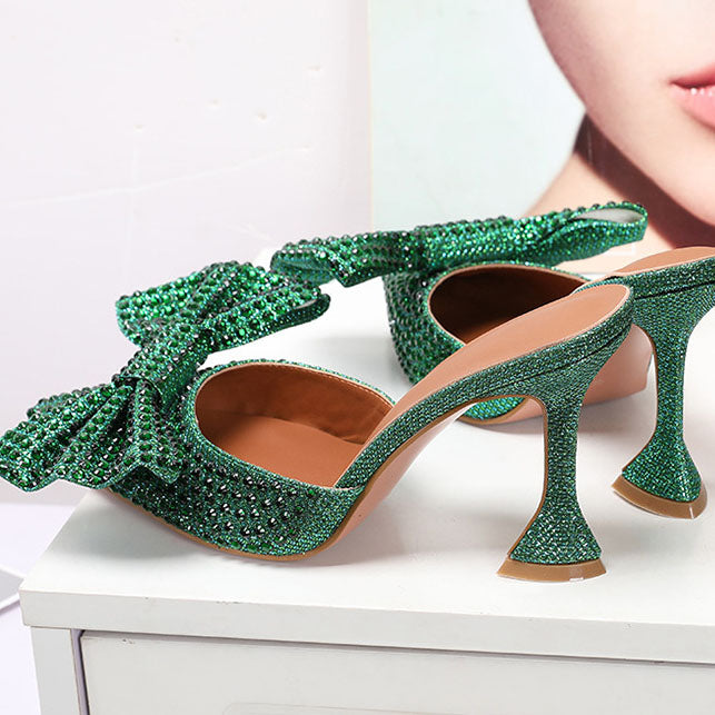 POINTED TOE BOW HIGH HEELS PUMPS - Green