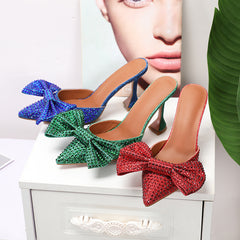 POINTED TOE BOW HIGH HEELS PUMPS - Blue