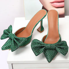 POINTED TOE BOW HIGH HEELS PUMPS - Green