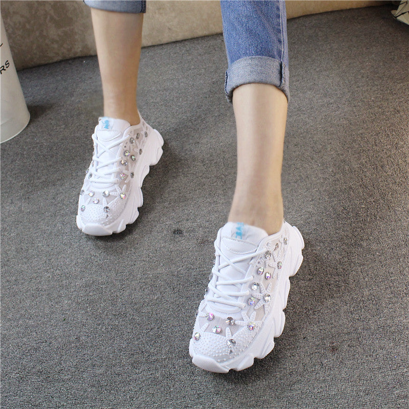 Casual Platform Sneakers With Rhinestones