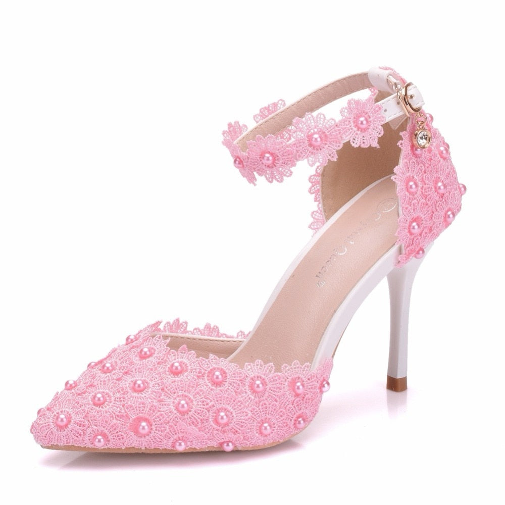 Lace Pumps With Ankle Strap