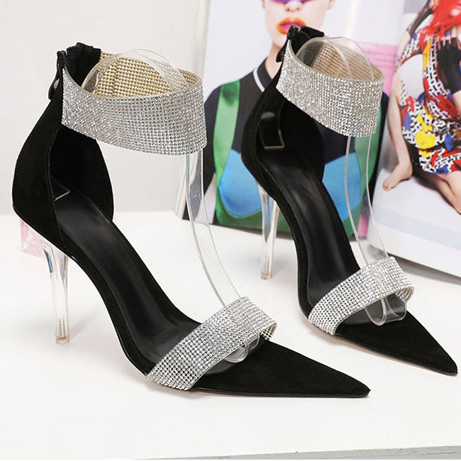 Rhinestone Pointed Toe Stiletto Sandals