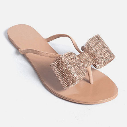 Beach Outdoor Crystal Bow Flip Flops Flat Slippers