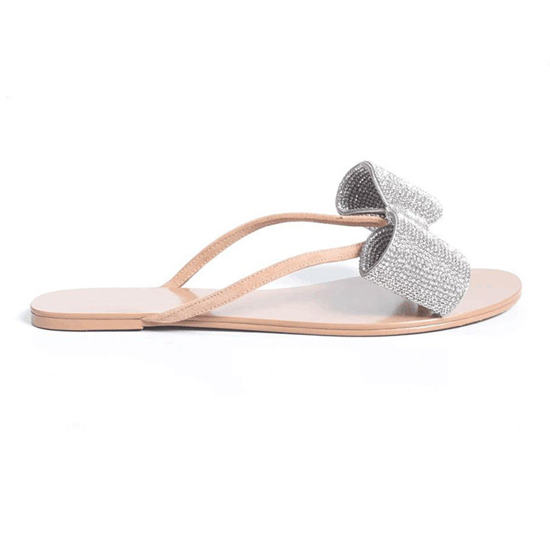 Beach Outdoor Crystal Bow Flip Flops Flat Slippers