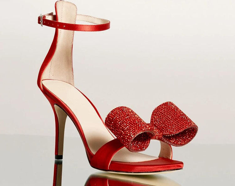 Rhinestone Bow Stiletto Sandals