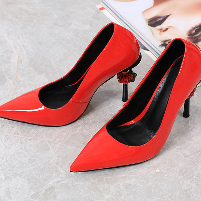 Rose Flower Heel Design Pointed Toe High Heels