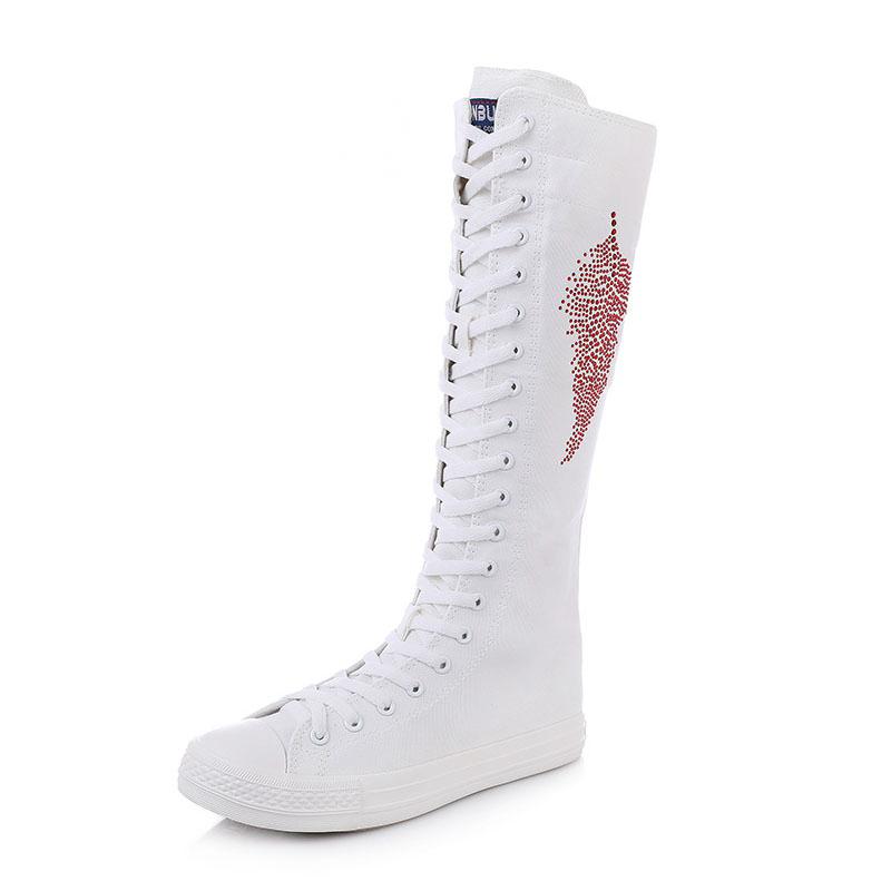 Casual Canvas High Boots With Rhinestones