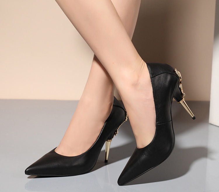 Office Leather Stiletto Pointed Toe Pumps