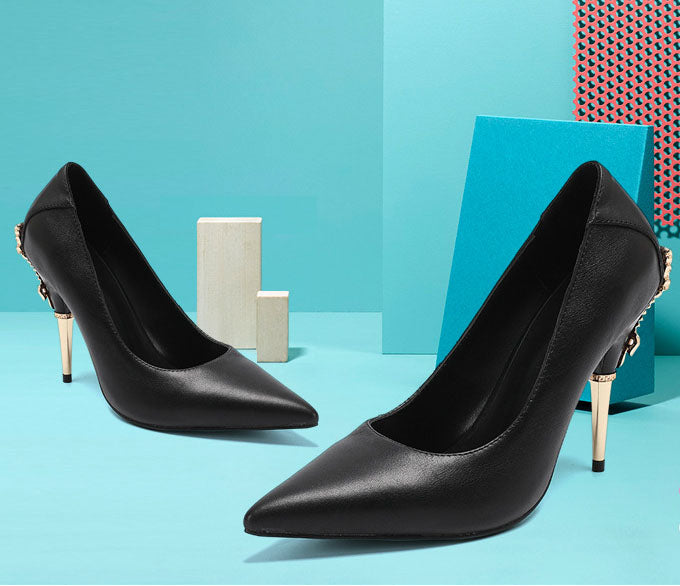 Office Leather Stiletto Pointed Toe Pumps