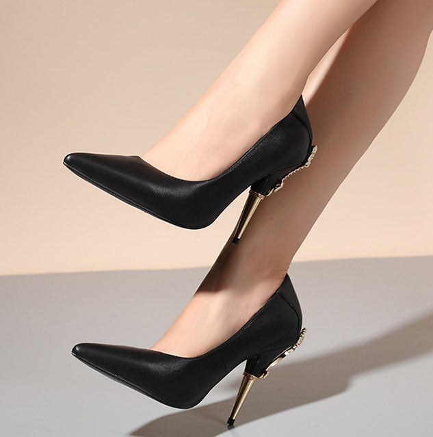 Office Leather Stiletto Pointed Toe Pumps