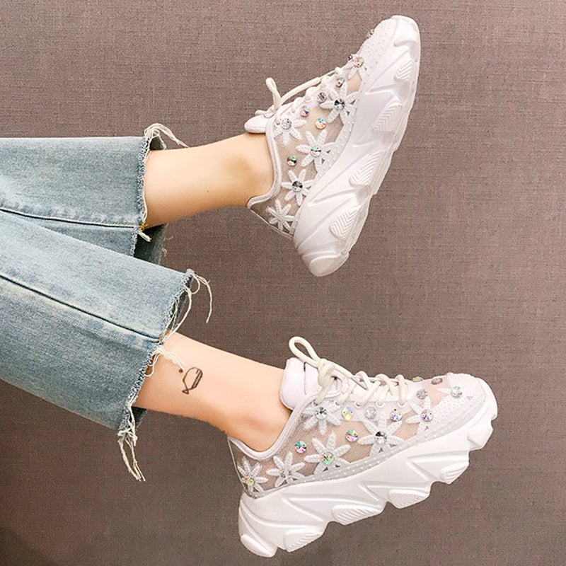 Casual Platform Sneakers With Rhinestones