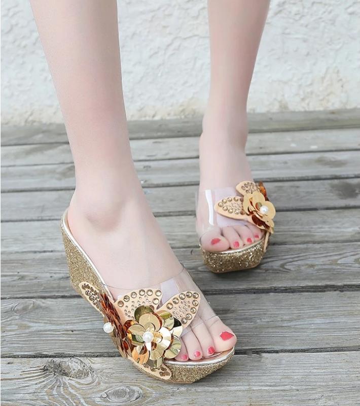 Platform Flip Flops With Flowers