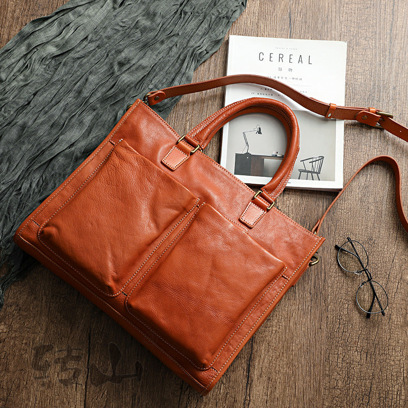 Handgemachte Business-Laptoptasche aus pflanzlich gegerbtem Leder