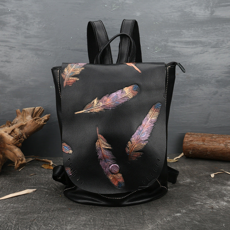 Women Vintage Emlossing Cowhide Leather