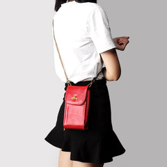Vintage Kette Crossbody Leder Mini Handytasche 