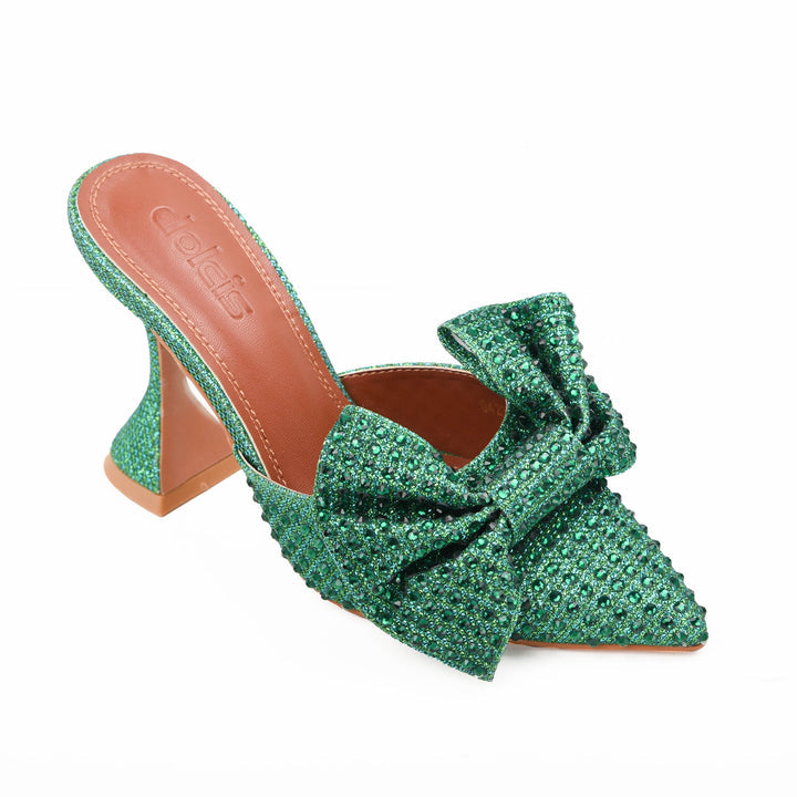 POINTED TOE BOW HIGH HEELS PUMPS - Green