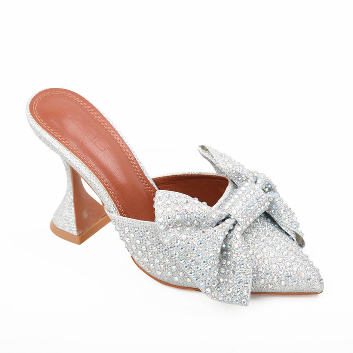 POINTED TOE BOW HIGH HEELS PUMPS - Silver