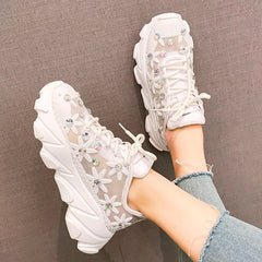 Casual Platform Sneakers With Rhinestones