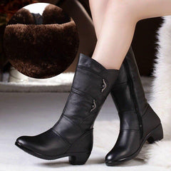 Genuine Leather Boots With Plush