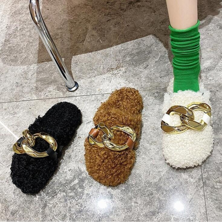 Fur Large Chain Warm Home Slippers