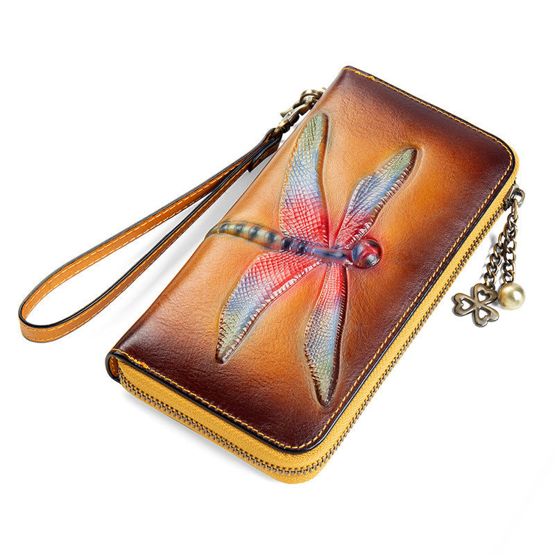 Vintage Damen RFID Leder Handgezeichnete Geldbörse