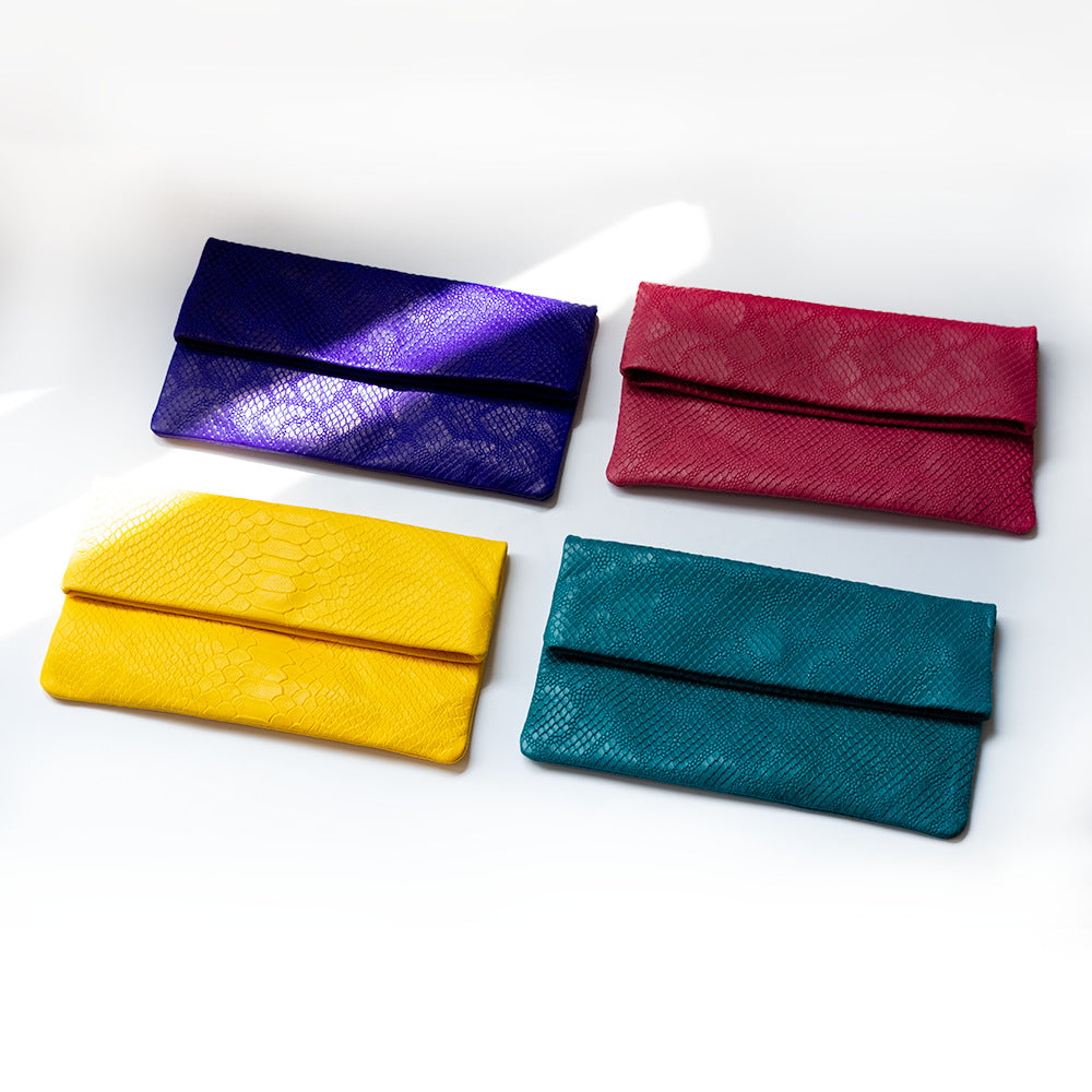Casual Sheepskin Leather Envelope Clutch Bag