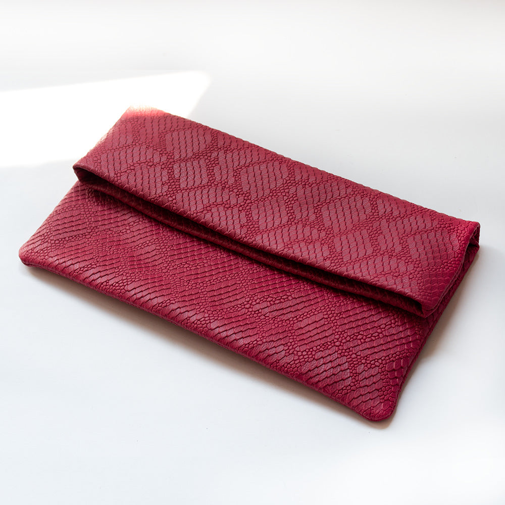 Casual Sheepskin Leather Envelope Clutch Bag