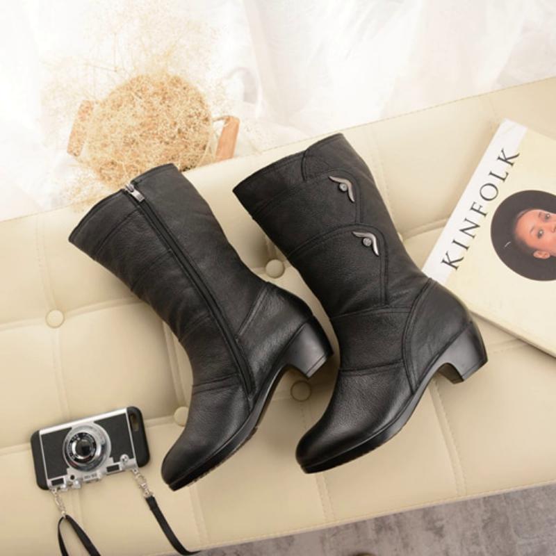 Genuine Leather Boots With Plush