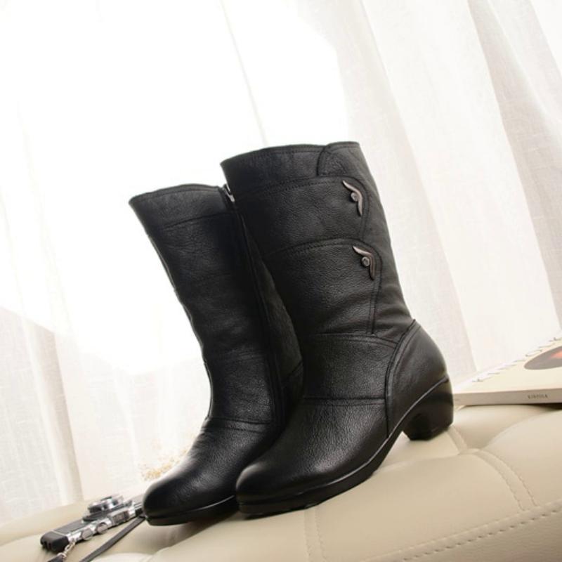 Genuine Leather Boots With Plush