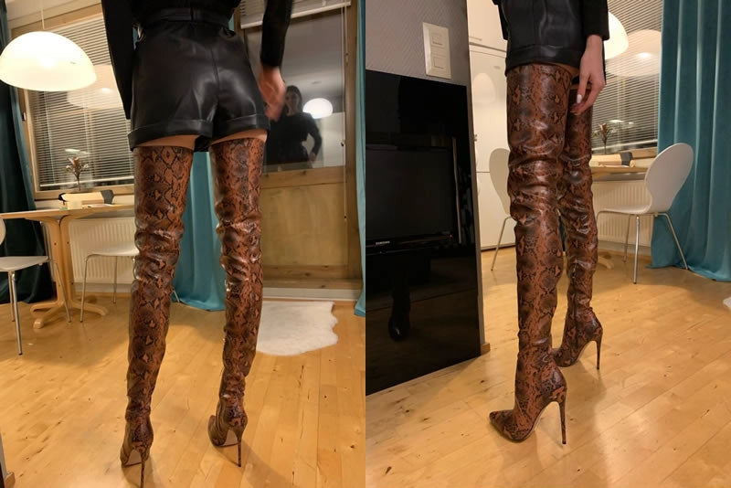 High Boots With Thin Heels & Pointed Toe