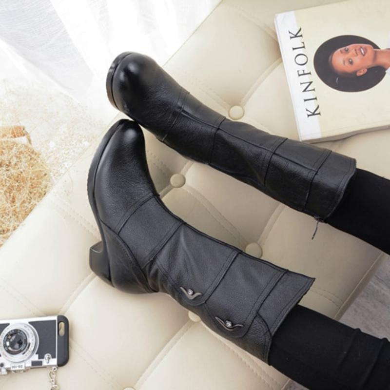 Genuine Leather Boots With Plush